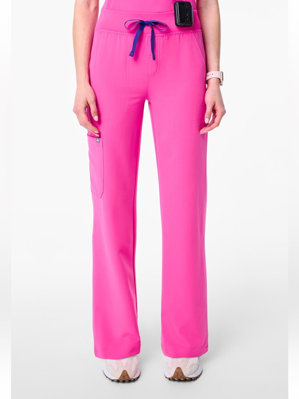 Figs Women's Hot Pink Scrub Pants with Navy Drawstring